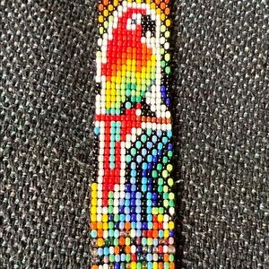 Indigenous Amazonian bracelet beadwork of parrot